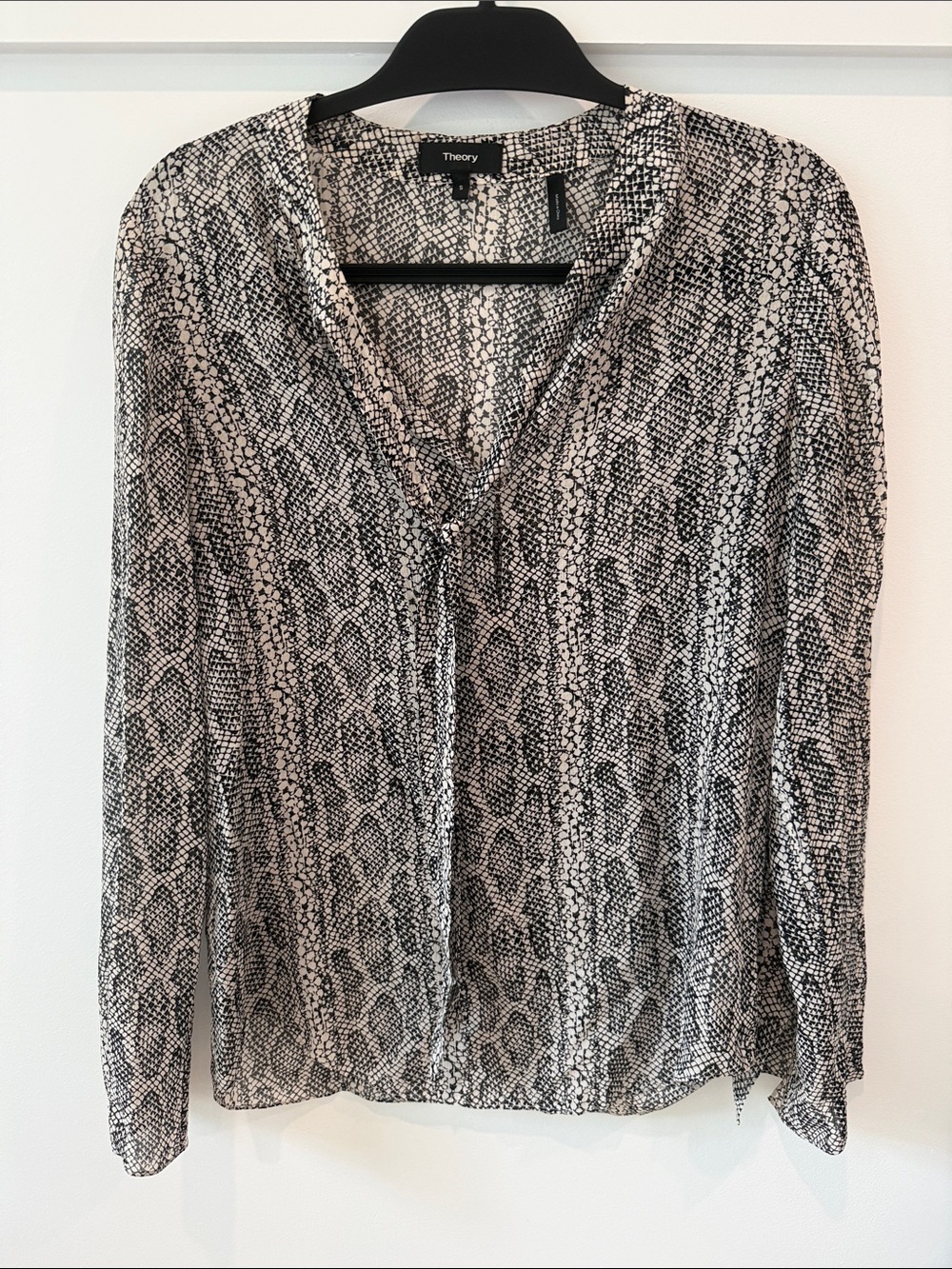 Theory Snake-Print V-Neck Blouse in Black and Cream